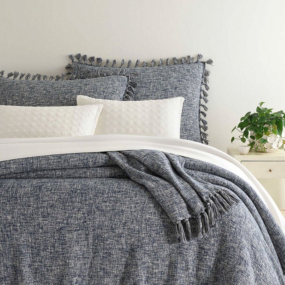ANNIE SELKE Isla Vista Full Queen cotton/linen tassel coverlet Slate Blue New